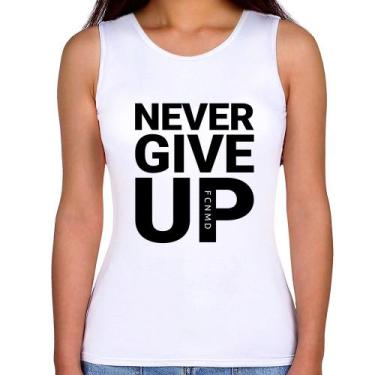 Imagem de Regata Feminina Never give up - Foca na Moda, Branco, G