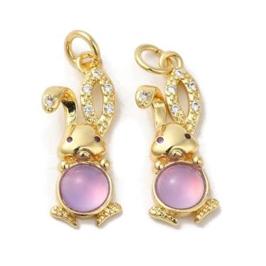 Imagem de 2 pingentes de latão de coelho de zircônia cúbica com pingente de jade banhado a ouro 18 quilates de joias de Páscoa para brincos faça você mesmo, colares, pulseira, corrente, joias, artesanato