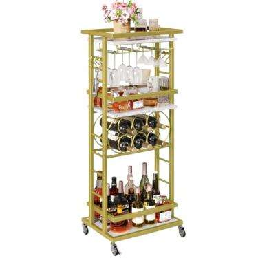 Imagem de IBUYKE Armário de bebidas de 4 camadas com rodas, rack de vinho, piso independente, carrinho de bar para vinho de uísque, prateleira de exibição de garrafa de vinho versátil, minibar para sala de
