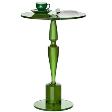 Imagem de Dewrhiixe Mesa lateral redonda de acrílico, mesa de canto mesa de cabeceira com pedestal para sala de estar, quarto, varanda (verde, 40 x 40 x 53 cm)