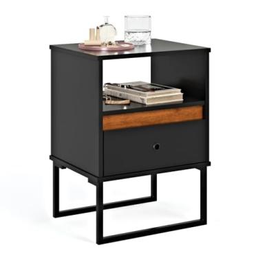 Imagem de Mesa de Cabeceira Box Industrial com 1 Gaveta Criado Mudo para Quarto com Pés em Aço(Preto)