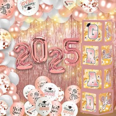 Imagem de 62 caixas de balões de formatura ouro rosa com luzes LED GRAD 2024 So Proud of You Graduations 2024 balões para decoração de festa de formatura suprimentos