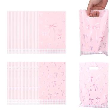 Imagem de 50 peças de saco de presente de festa com laço rosa, sacos de lembrancinhas de festa com laço coquete, fofo, rosa, decoração de aniversário, suprimentos de plástico, decoração de casamento para
