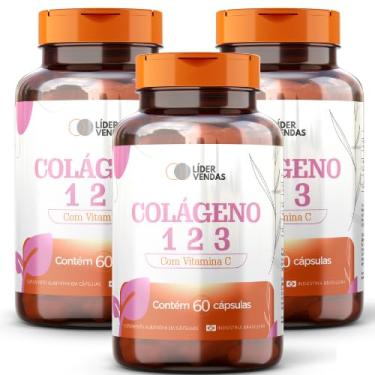 Imagem de Colágeno Tipos 1, 2 e 3 com Vitamina C - 1000mg (1g) - 60 Cápsulas - Suporte para Articulações, Pele, Cabelos e Unhas - Alta Absorção e Pureza - 3 potes