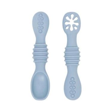 Imagem de Conjunto De Talheres De Silicone Macio Para Bebês, Colher E Garfo, Gra