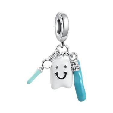 Imagem de Pingente De Charme De Escova De Dente E Creme Dental Em Prata Esterlin