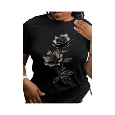 Imagem de Camiseta Casual Feminina Com Estampa Floral E Gola Redonda, Microelast