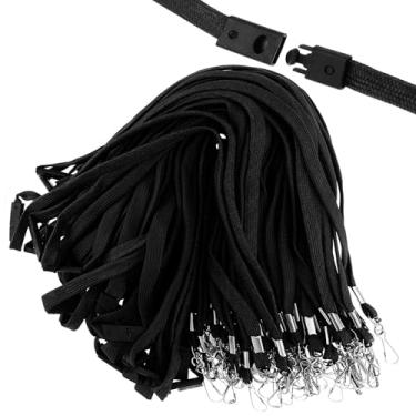 Imagem de Cordão de segurança com gancho em J – Cordões planos a granel para crachás de identificação, etiquetas de nome e porta-cartões – Pacote com 100 cordões premium para cruzeiro, trabalho, escola para