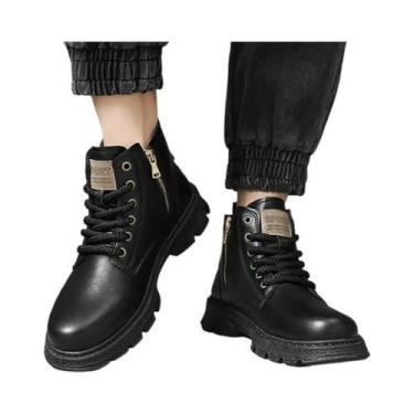 Imagem de Botas De Couro Estilo Retrô Masculinas, Calçados Casuais De Cano Alto 