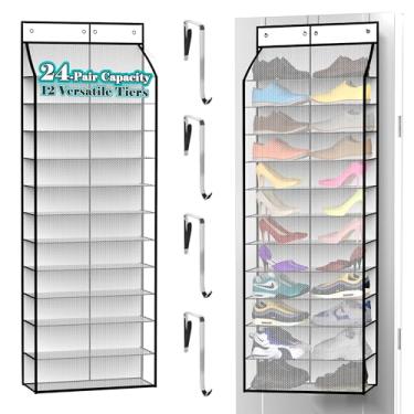 Imagem de Kotkn Organizador de sapatos sobre a porta, capacidade para 24 pares com bolsos profundos, armazenamento de armário suspenso para organizar tênis e botas, solução de economia de espaço para quarto