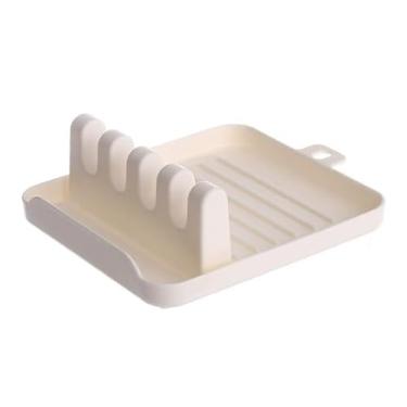 Imagem de Descanso de colher de cozinha de plástico com almofada de gotejamento e suporte de tampa de panela, descanso de vários utensílios para conchas, pinças, espátula de cozinha, utensílio de cozinha (preto