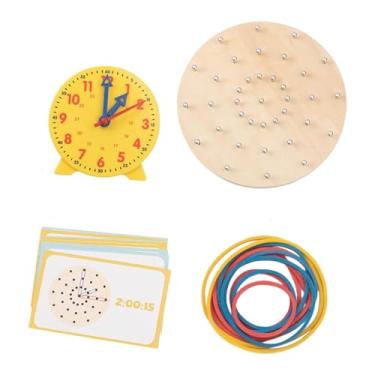 Imagem de Dynwave Geoplano de madeira, brinquedo educativo gráfico, quebra-cabeça de formas, relógio, brinquedo para ensinar as horas, para crianças em idade, com Modelo de Relógio