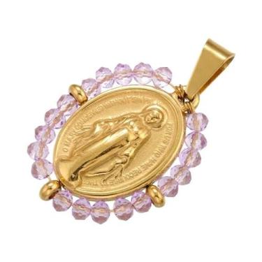 Imagem de Colar Com Pingente De Nossa Senhora Arco-Íris Dourado Para Mulheres, G