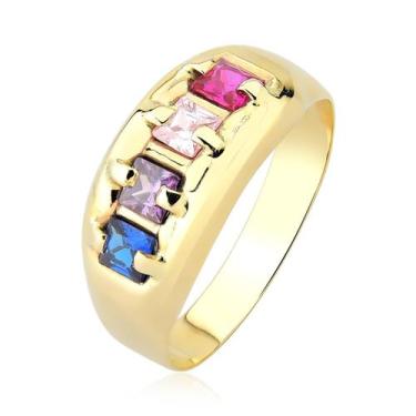 Imagem de Anel feminino pedras coloridas largo ouro 18k ae13 - MAEHLER, 13, Dour