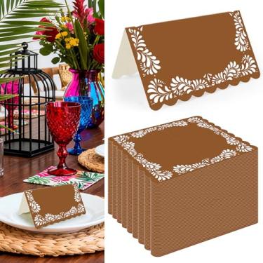 Imagem de 150 cartões marrons mexicanos para mesa com nome de casamento 5 x 8 cm Cielito Lindo cartões de nome para assentos dobrados, tabela de assentos para recepção de casamento, chá de bebê nupcial