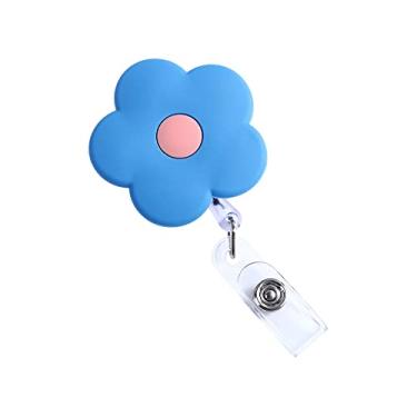 Imagem de Porta-crachá de enfermeira, material escolar, clipes de cartão de identificação de escritório, chaves, cordão de peito, porta-cartões elegantes com flores (azul)