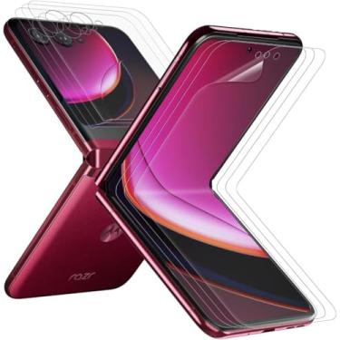 Imagem de DIACUBE [Pacote com 3 + 3] Película protetora de tela para Motorola Razr 40 Ultra, EPU+TPU, 3 unidades de película interna HD totalmente coberta + 3 pacotes de película frontal, cola completa, alta