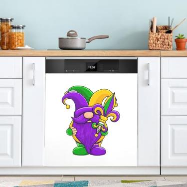 Imagem de ATTX Capa magnética de máquina de lavar louça Gnomo Mardi Gras | Adesivo decorativo de eletrodomésticos de 58,4 cm x 66 cm para armários domésticos e eletrodomésticos (188)