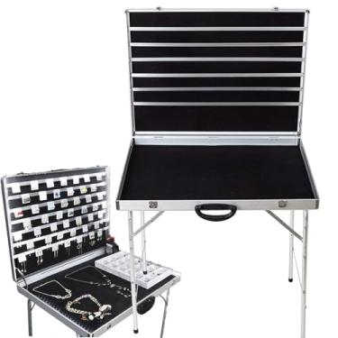 Imagem de Estojo de exibição de joias de alumínio dobrável, organizador de colar portátil com suporte alto, ideal para mercados e eventos, caixa de armazenamento de 70 x 50 cm para colares e acessórios, leve e