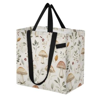 Imagem de SEHANY Sacola de compras reutilizável de cogumelo herb com alças reforçadas, bolsa de compras de lona dobrável à prova d'água de grande capacidade para viagem, cozinha, praia