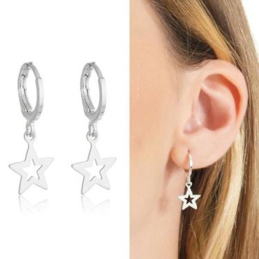 Imagem de Brinco Argola Estrela Vazada Banhada Prata 925 Alta Qualidade - MATTIE