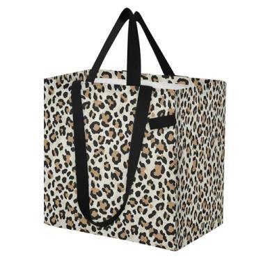 Imagem de SEHANY Sacolas de compras reutilizáveis com estampa de leopardo marrom com alças reforçadas, bolsa de compras de lona dobrável à prova d'água de grande capacidade para viagem, cozinha, praia