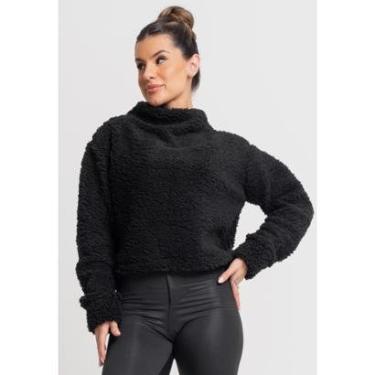 Imagem de Casaco Cropped Gola Alta Feminino Flanelado Teddy Peluciado Mvb Modas-Feminino