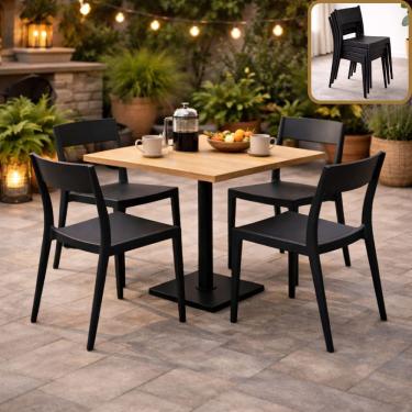 Imagem de Conjunto Cadeiras Tramontina Preta Jardim Restaurante Mesa Jantar Áreas Externas