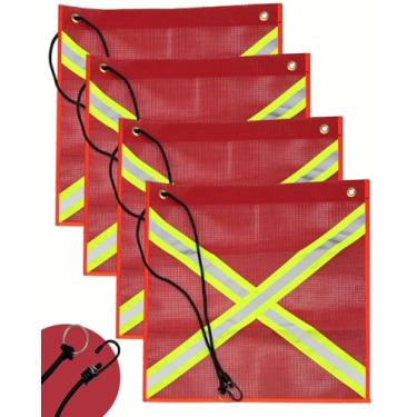 Imagem de Bandeiras de segurança para caminhão com faixa refletiva cruzada de alta visibilidade 45 x 45 cm bandeira de segurança refletiva para cargas de caminhões e reboque (vermelho - pacote com 4)