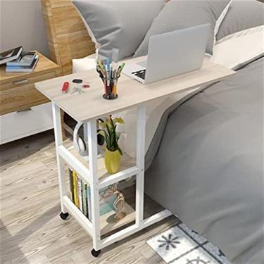 Imagem de U5GAAALPPQ9 Mesa de computador móvel simples mesa lateral para laptop mesa móvel preguiçosa mesa de cabeceira mesa de laptop com prateleiras de armazenamento de 2 camadas e polias bloqueáveis mesas de