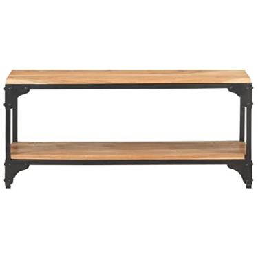 Imagem de Mesa de centro industrial de 2 camadas com armazenamento aberto, mesa de cabeceira lateral mesa de cabeceira prateleira de armazenamento com pés ajustáveis, sofá, quarto, varanda, escritório, rústica