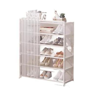 Imagem de Organizador de sapatos sapateira simples porta casa de aluguel interno casa à prova de poeira armário de sapatos (cor: branco, tamanho: pequeno) (branco M)