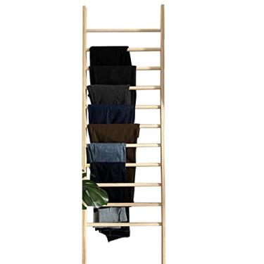 Imagem de Escada de armazenamento de toalhas para calças inclinadas para parede, prateleira multifuncional de várias camadas de madeira com degraus para pendurar, cobertor/cobertores/suporte de exibição de seda