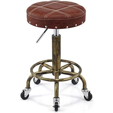 Imagem de Banqueta de bar retrô cadeira giratória com apoio para os pés salão de beleza barbearia altura ajustável banquinho de barbeiro fácil de mover (Cor: C Tamanho: 32 50 64 cm) (Cor: C Tamanho: 32 50 64 cm