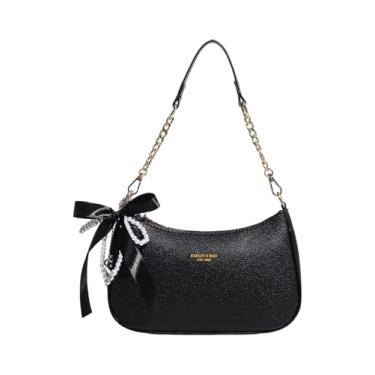 Imagem de RoseSeek Bolsa de ombro feminina de couro sintético com pingentes de laço Hobo, Preto, One Size, Macio