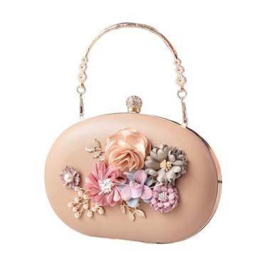 Imagem de NLAIOUSL Bolsa sofisticada para noite de noiva com detalhes de flores, bolsa transversal espaçosa, bolsa de ombro para casamento e festa