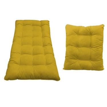 Imagem de Kit Almofadas para Poltrona e Puff Costela Suede Amarelo - Doce Sonho 