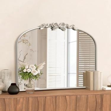 Imagem de Besdomus Espelho grande de arco antigo: 81.3 cm x 61.0 cm Champagne Silver Bow Antique Wall Mounted Mirror - Barroco tradicional ornamentado para sala de estar/lareira/banheiro - decoração de casa