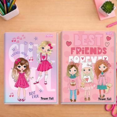Imagem de Caderno Escolar Power Full Brochura 1/4 96 Folhas Capa Dura -Menina - 