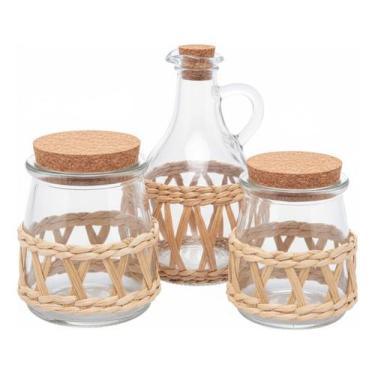 Imagem de Kit Porta Temperos E Galheteiro Vidro Com Tampa de Cortiça Wolff