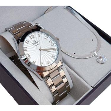 Imagem de Relogio Feminino Champion Dourado Fundo Espiral Aprova Dágua 50m + Kit