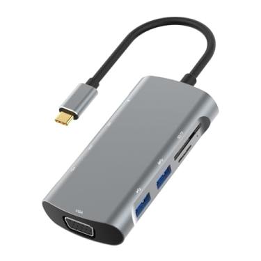 Imagem de Jiawu Hub USB C, Estação de Acoplamento 9 Em 1 Com PD 100W, 4K, USB 3.0, 2.0, Leitor de Cartão SD, VGA, Entrada para Fone de Ouvido, Suporte para Saída 4K * 2K 30 Hz