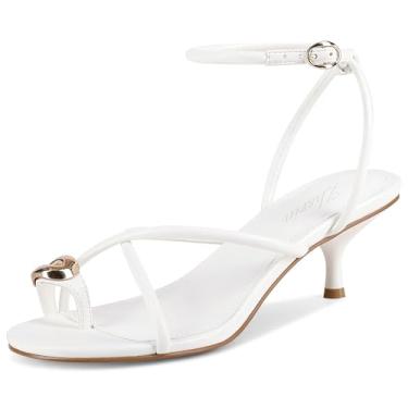Imagem de zhsrin Sandálias femininas de salto alto com tira no tornozelo, bico aberto, casamento, festa, verão, sapatos, Branco, 41