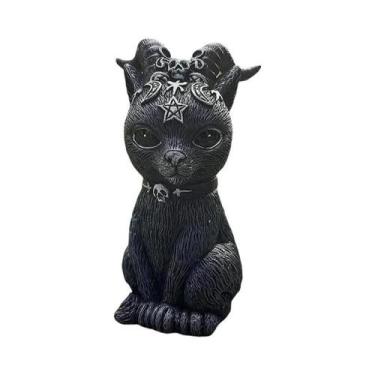 Imagem de Estatueta De Gato Preto Pintada À Mão, Decoração De Bruxa, Ornamento D