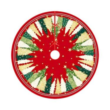 Imagem de Saia Para Árvore De Natal Vermelha Colorida Com Estampa De Estrelas VI