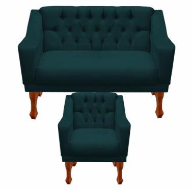 Imagem de Conjunto Namoradeira Grécia Sofá 2 Lugares + Poltrona  Estofado em Sue