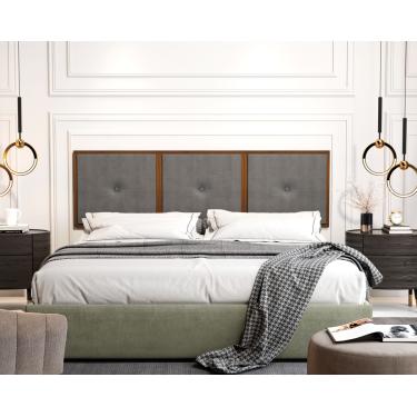 Imagem de Painel Cabeceira Box King 1,95 Detalhe Madeira Suede Cinza - Comprar Moveis em Casa