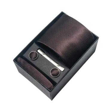 Imagem de Conjunto De Abotoaduras E Gravata Borboleta Marrom Paisley 8 Cm Com Le