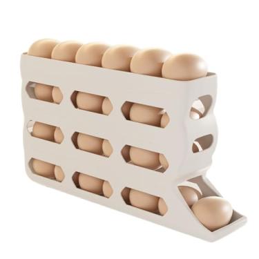 Imagem de Organizador de ovos para geladeira, suporte automático de 4 camadas para geladeira, rolagem automática, capacidade de 30 unidades, antiderrapante, economia de espaço, para fazendeiros, trailer, café