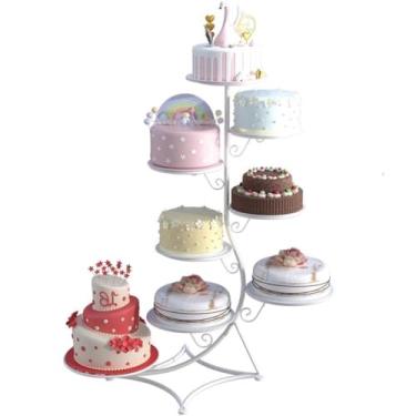 Imagem de Suporte de bolo de metal bronze de 8 camadas com design de videira de flores | Suporte de exibição de cupcake e sobremesa multicamadas para casamentos, festas e celebrações